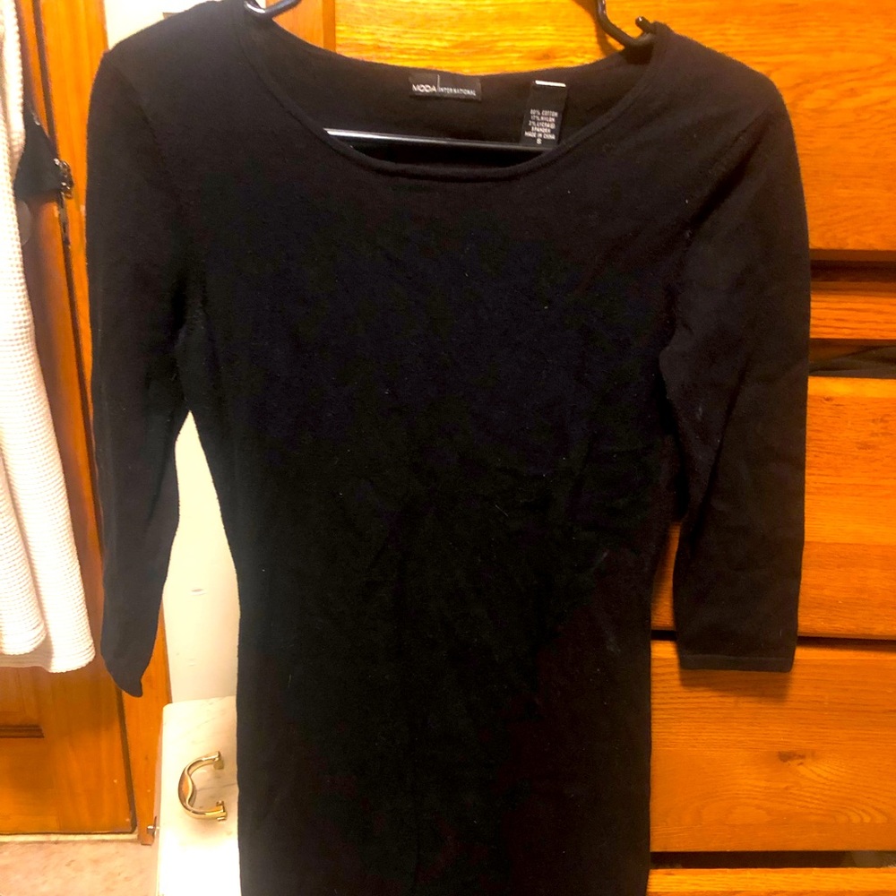 Black knee length cotton dress! Long sleeve fitted!  Brand-MODA Size-S